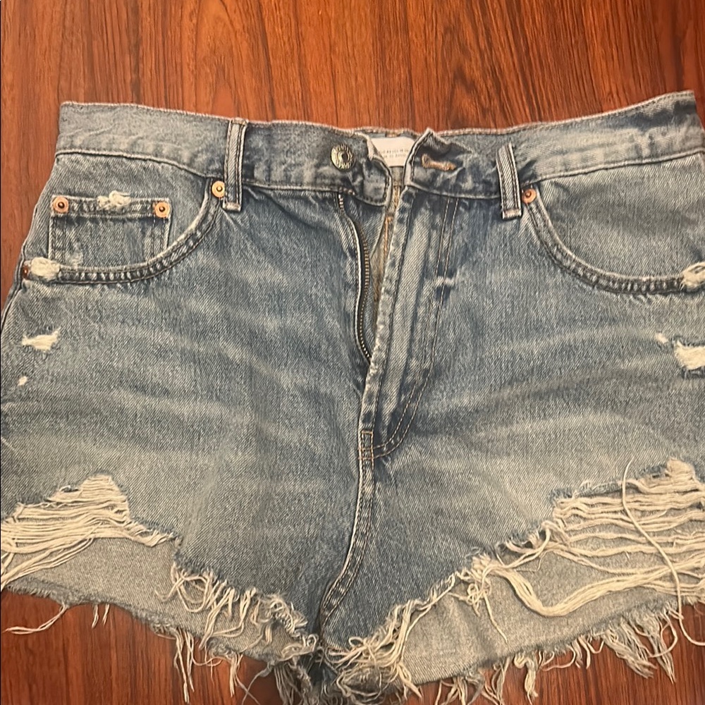 Zara Blue Jean Shorts Distressed High-Waisted